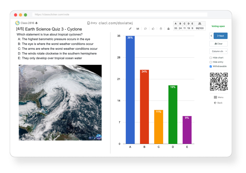 ClassClicker vote with quiz
